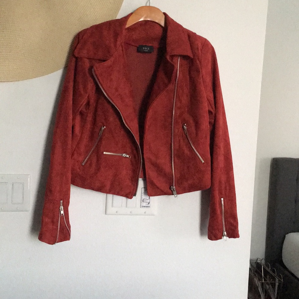 Red Faux Suede Jacket. Never worn.